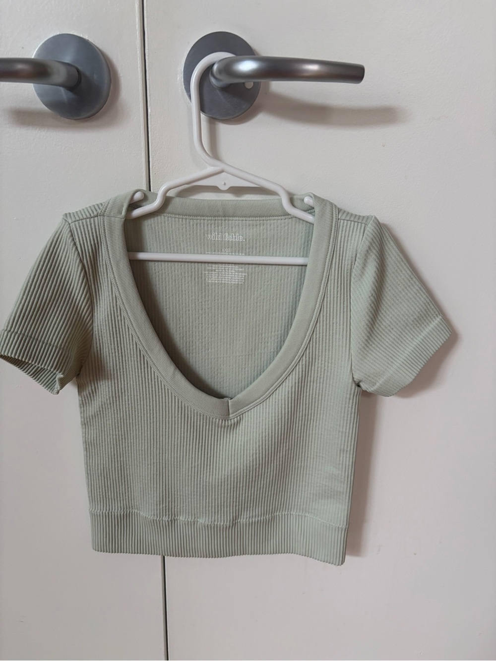 wild fable Ribbed Deep V Crop Top - Sage Green